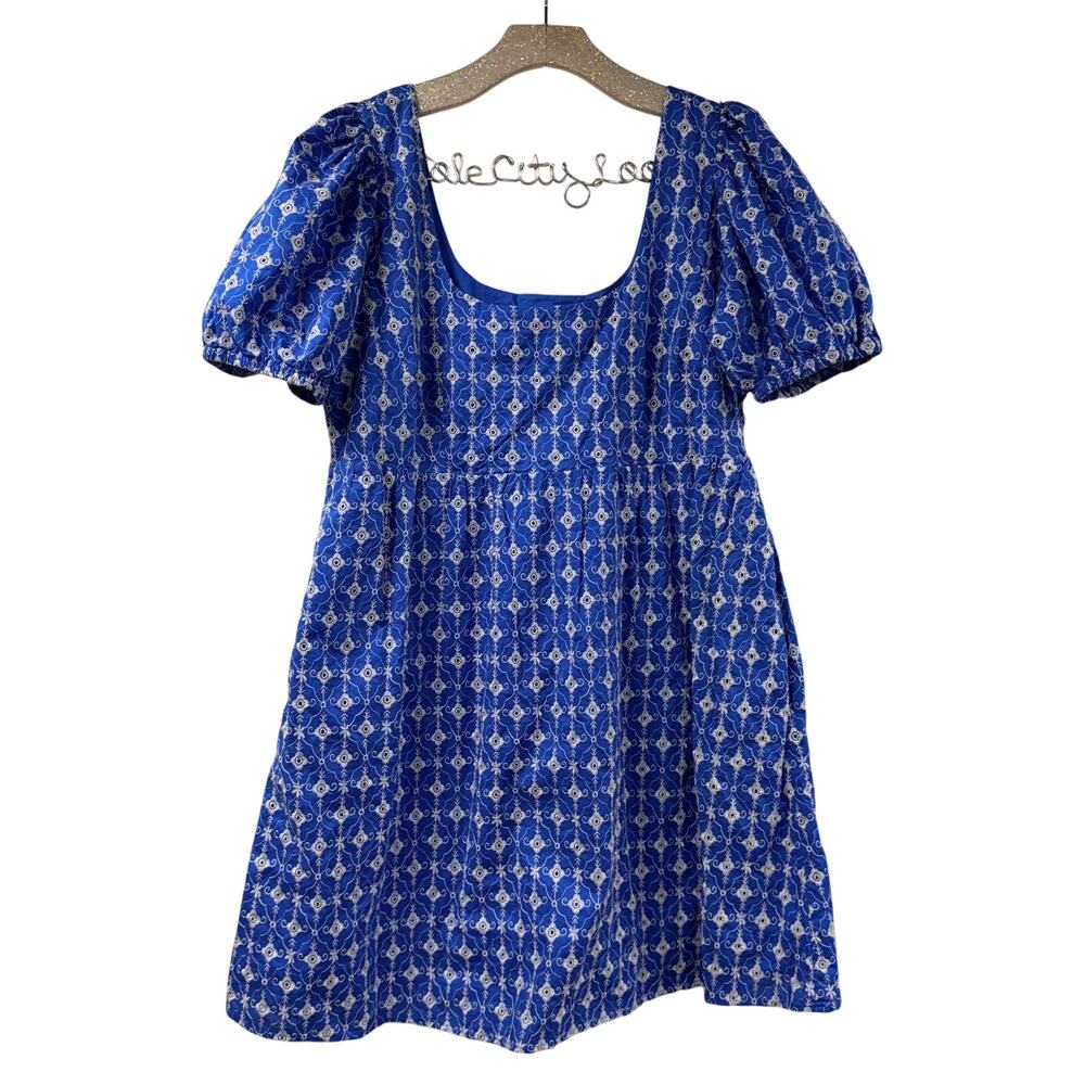Rhode x Target Blue Embroidered Eyelet Dress Square Neck Puff Sleeve